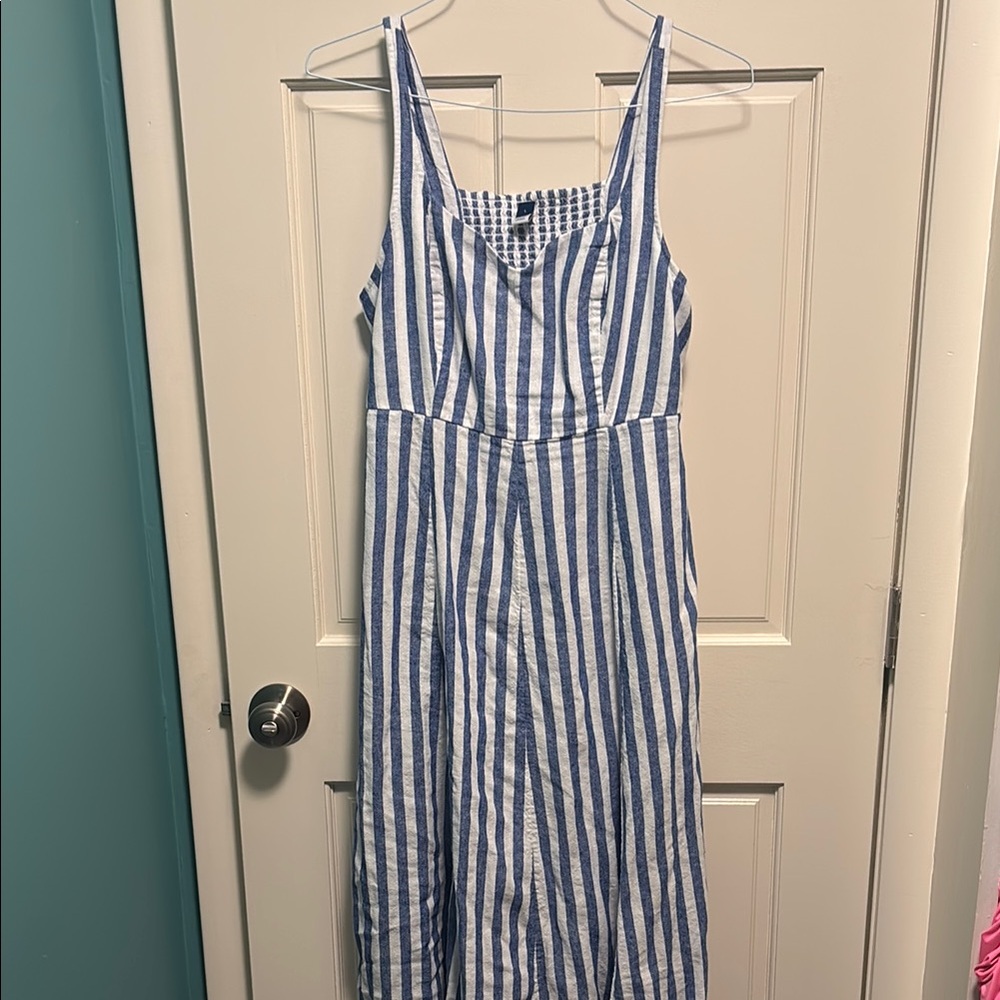Old Navy Blue and White Stripes Linen Blend Midi Dress